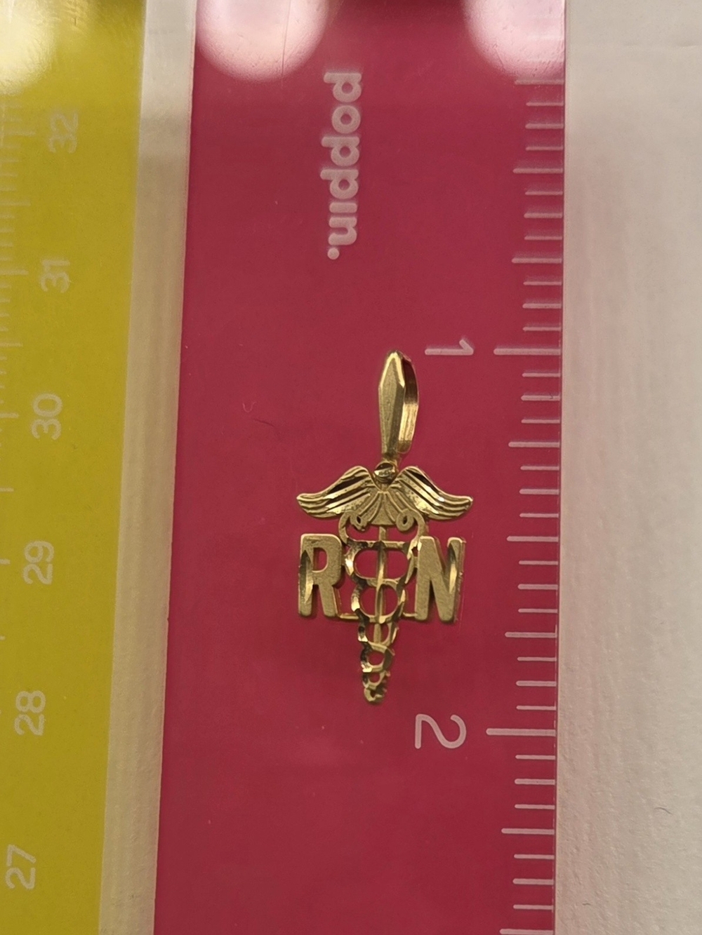 14k Gold RN Caduceus Pendant Necklace Charm - Picture 3 of 4